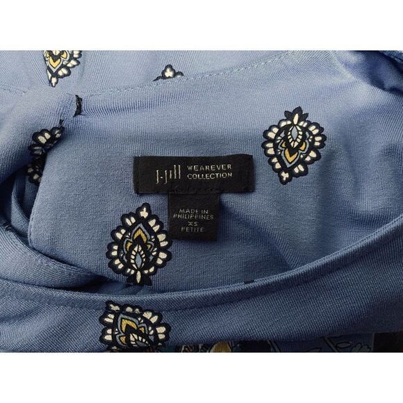 J. Jill Wearever Floral Vine Border Print Tunic Top Petite XS Williamsburg Blue - Picture 5 of 5